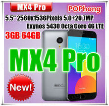 Meizu MX4 FDD LTE 4G Cell Phone 32GB 5.36” 1920*1152 Octa Core 2GB Single SIM 20.7MP Camera Flyme 4.0