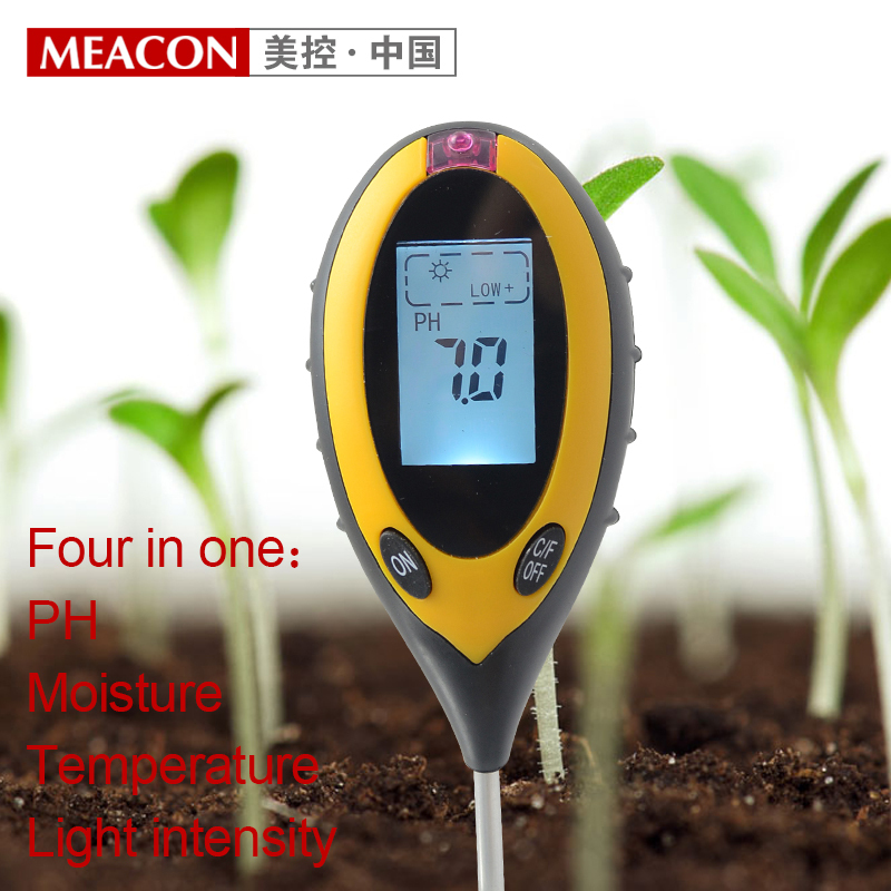 4 In 1 Soil PH meter Temperature Moisture Light intensity tester Backlit digital display For Agriculture Free Shipping