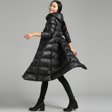 S-2XL 2016 Ultralight Hooded Winter White Duck Down Jacket Longer Section Slim Coat Thicker Winter Female Down Jackets W0129