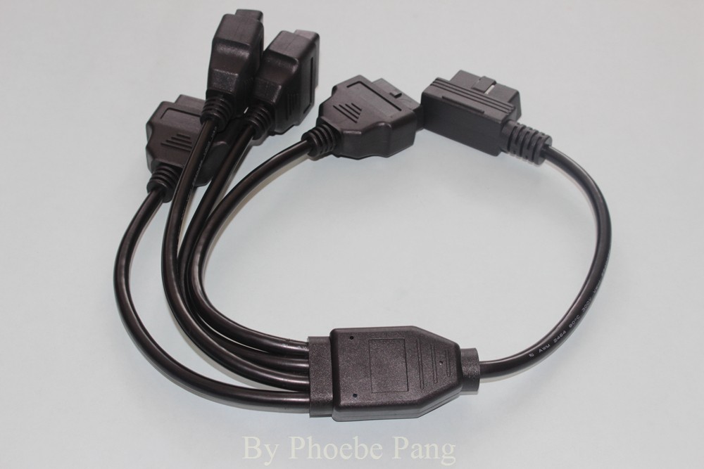 2015 New Design OBD 2 OBD OBDII OBD-II OBD2 M to 4F Right Angle 16 Pin Extension Male to 4 Female Connector Cable (4)