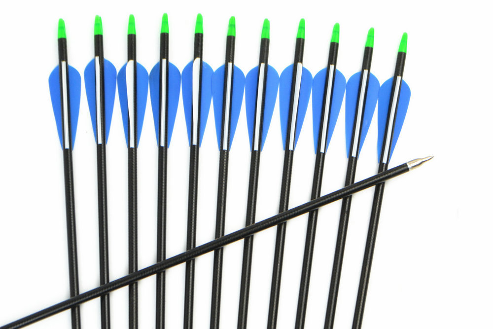 12pcs 32 Inch 82cm Spine 500 Blue White Target Practice Steel Point Archery Fiberglass Arrows for