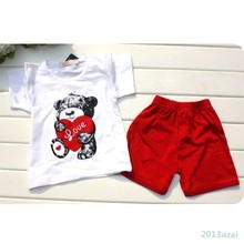 2pcs Baby Girl Kids T-shirt Short Sleeve Top Pants Heart Bear Outfit Clothes Set