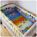 Promotion 6PCS Mickey Mouse bed linen crib bedding set Cot Baby bedding set 100 cotton baby