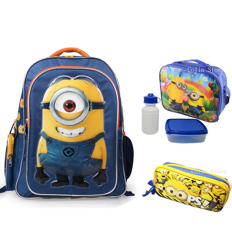 Children School Bags set Mochila Minion backpack Bags For boys girls teenagers cartoon school backpack High