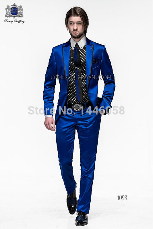 One Button Royal Blue Groom Tuxedos Groomsmen Men's Wedding Prom Suits Custom Made (Jacket+Pants+Girdle+Tie) K:232