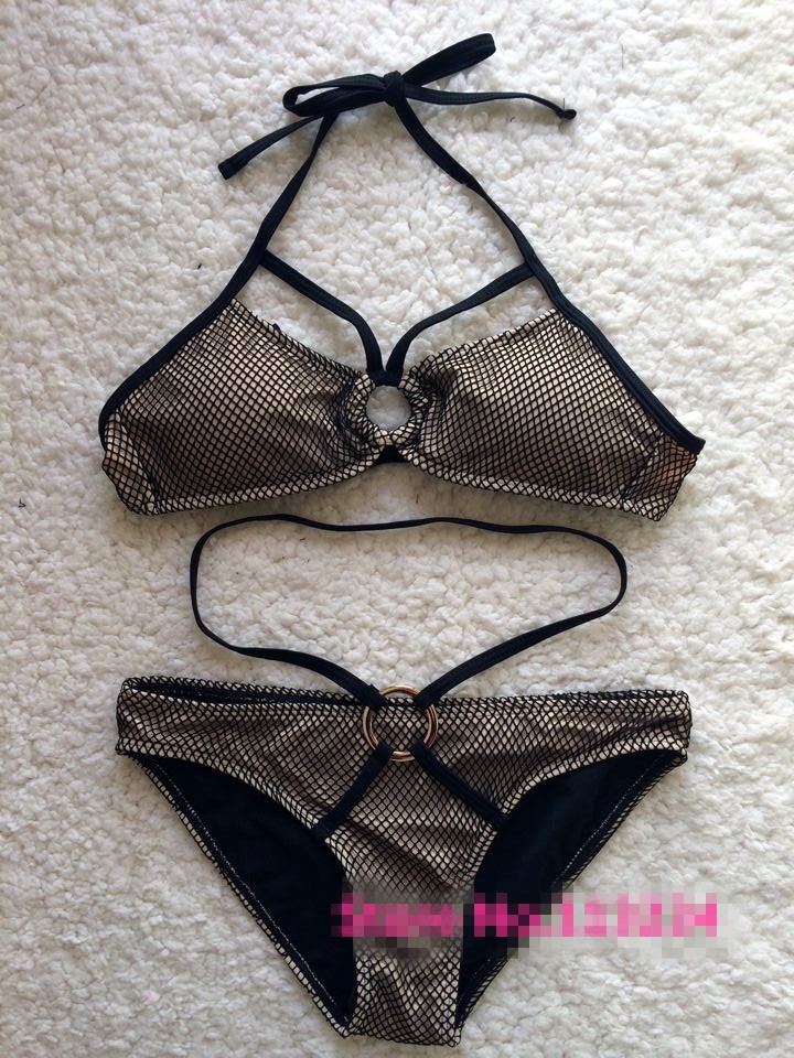 2015 New Triangle Bandage Bikini Set Grid Swimwear swimsuit Retro Push Up Biquini Lace Swimwear Pin Up Bikinis S1213