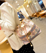2015 new Messenger Bags / sweet girl /Pearl pendant / wear rope / chain bag / national wind / bucket pumping mouth bags