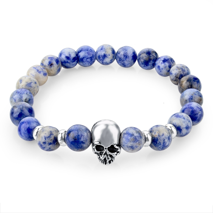 2015 New fashion natural stones skull bracelet For women Lava stone beads and tiger eye stone