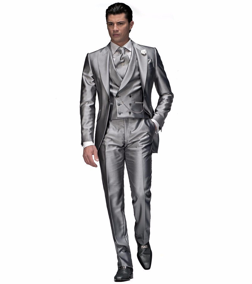 2-1 Slim Fit One Button Groom Tuxedos Best Man Peak Lapel Groomsmen Men Wedding Suits Bridegroom (Jacket+Pants+Tie+Vest) 