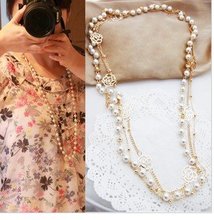 Korean jewelry, multilayer, Pearl Rose Flower Necklace