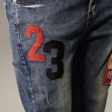 2016 New Spring Fashion Skull Embroidery Badge Denim Elastic Women s trousers Women Hole Jeans Vintage