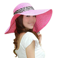NEW Pink Summer Exquisite Leopard Ribbon Bowknot Decorated Openwork Sun Hat For Women