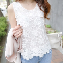 2016 New Korean Women Blouse Female Ladies Sleeveless Casual Lace Chiffon Summer Blouse Shirt Tops Plus Size 3XL 4XL 5XL 6XL