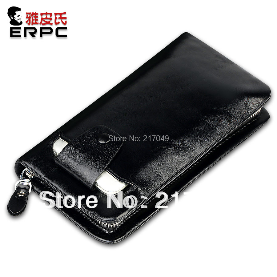 2013 ERPC New male wallet long design oil wax cowhide genuine leather men purse cowhide mobile phone zipper man day clutch bag