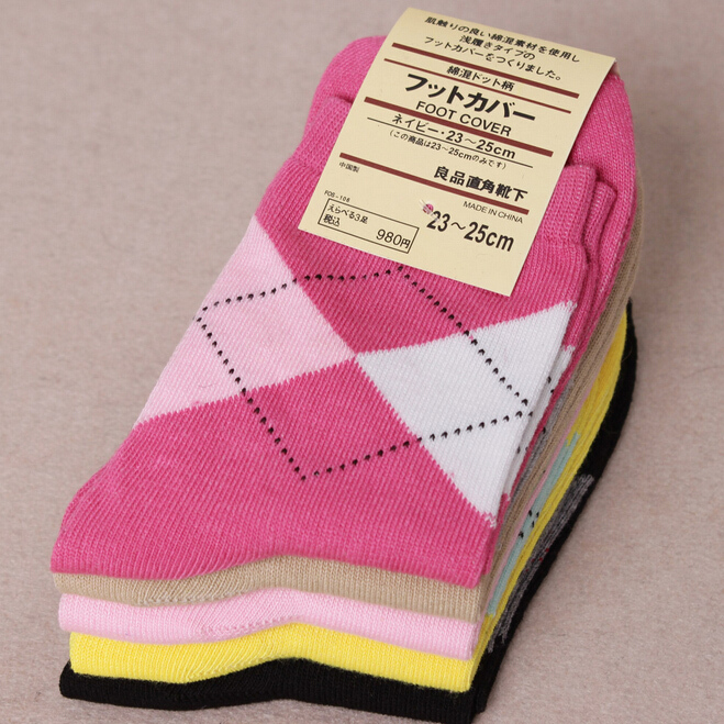 Fashion Spring autumn winter Women solid pure Color Short Sock suit For 34 43 Yards Rhombus