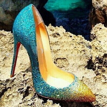 2106 new arrivals glitter bride shoes 12cm pointed toe rhinestones crystal female comfortable custom wedding high heels pumps