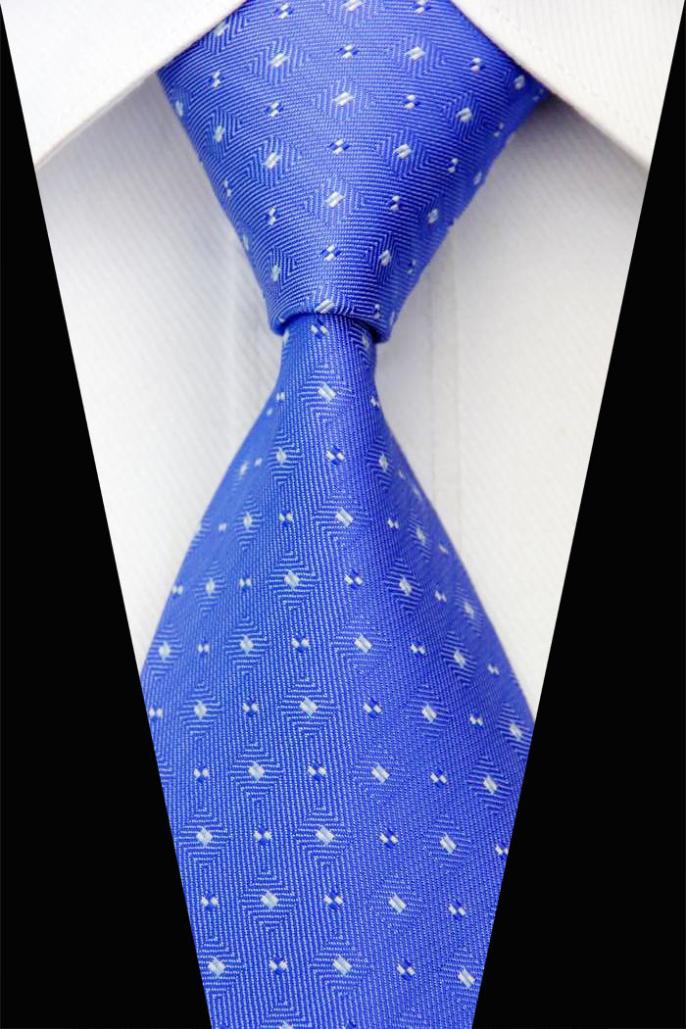 NT0529 New Blue White Checks Classic Silk Polyester Tie For Men Jacquard Woven Necktie Business Casual