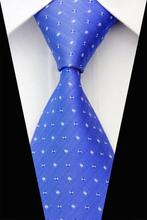 NT0529 New Blue White Checks Classic Silk Polyester Tie For Men Jacquard Woven Necktie Business Casual