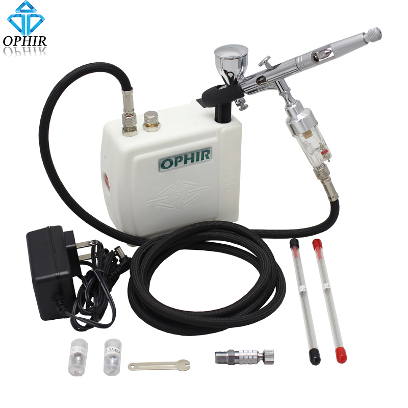 OPHIR Golden 12V Airbrush Compressor Kit 3 Tips Dual-Action Airbrush for Tattoo Makeup_AC003W+AC070+AC011