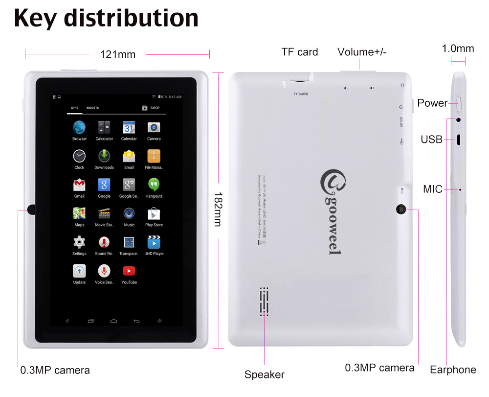 Gooweel q8h a23  bluetooth tablet pc android 4.2.2 1,5  rom  ddr3 512mb 4gb   wifi otg freeshipping