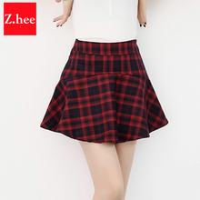 Mini Plaid Woolen Retro High Waist Skirts Womens font b Tartan b font Ball Gown Female