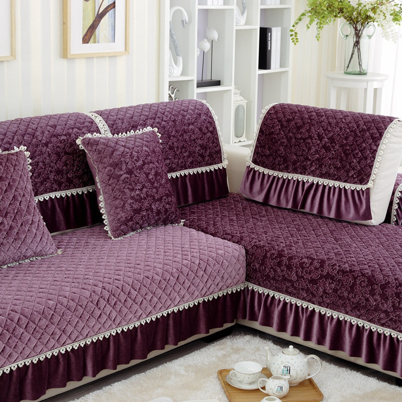 1pc Lace Decorative Purple Sofa Towel Sectional Sofa Covers Modern