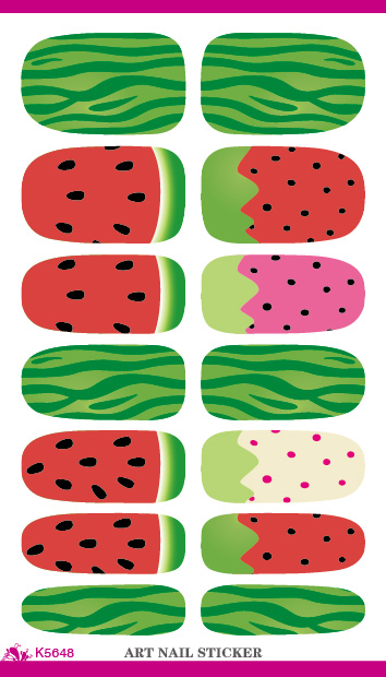 K5648 Water Transfer Nail Sticker Minx Cute Cartoon Watermelon Design Nails Art Decoration Manicure Foil Decals