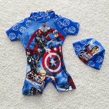 The new children s cartoon cute boys swimsuit piece boxer swimwear swimsuit hooded superhero