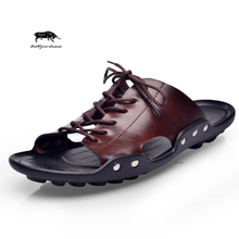 summer tide mens slippers British fashion men sandals genuine cow leather lazy beach sandals flip flops men summer shoes