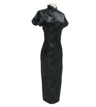 Vintage Black Chinese Lady Silk Clothing Novelty Cheongsam Qipao Robe De Soiree Flower Size S M L XL XXL XXXL 4XL 5XL 6XL L03-F