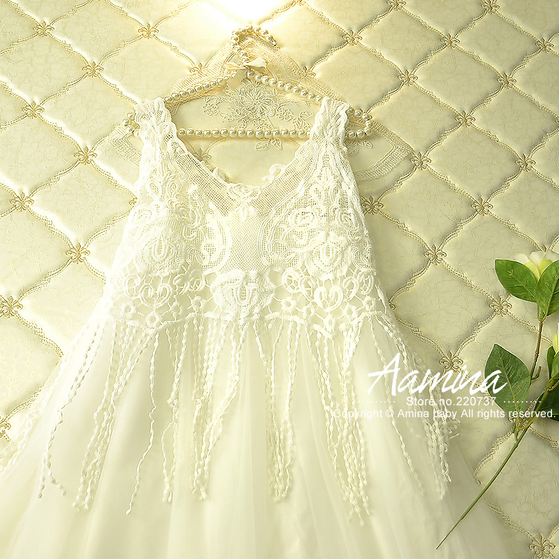 Aamina White Lace tassels font b girls b font maxi dress wedding party dresses summer