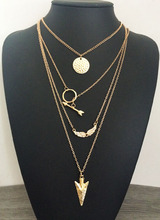 New Fashion accessories jewelry arrow multi layer necklace gold color gift for women girl wholesale N1684
