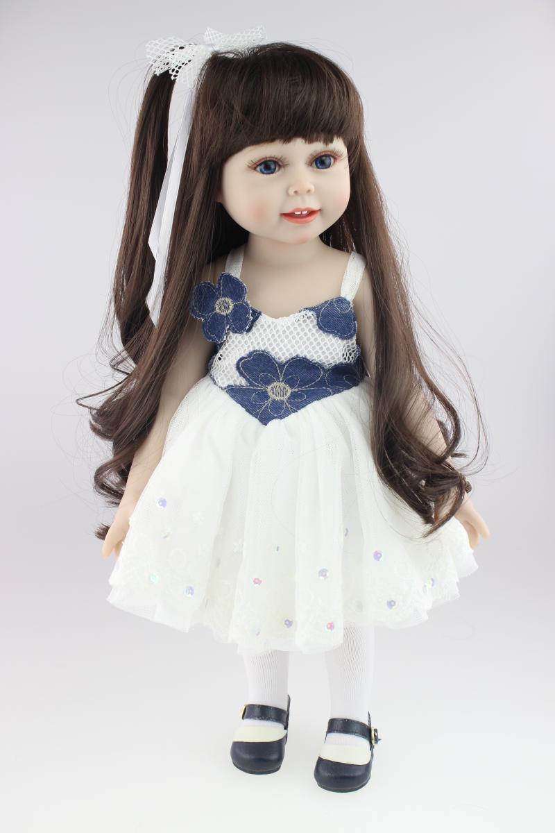 18 Дюймов American Girl Куклы с Длинными Прямыми Волосами в Цельный Платье Реалистичные Силиконовые Baby Doll