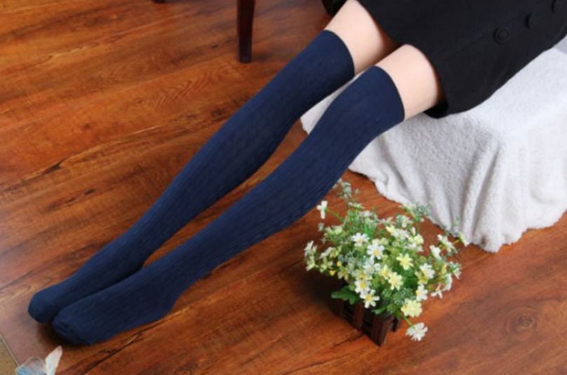 Free Shipping Autumn Winter 5 Colors Cotton Blends Women Girls Knit Over Knee Thigh Stockings Spiral