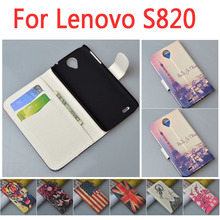 Cute Cartoon Pattern Leather Case For Lenovo S820 Phone Cover with Card Holder, Free Shipping