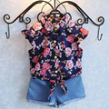 Baby girls clothing sets 2017 Summer style flowers short sleeve T shirt pants children clothing Casual
