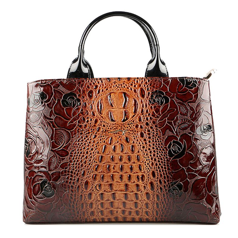 Ladies Leather Bag Women Leather Handbags Crocodile Brown Tote Bags Women Famous Brands Designer ...