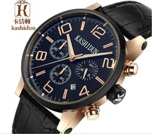 KSD famosa marca de relojes con correa de cuero genuino, relojes de cuarzo, reloj casual sumergible para hombres, reloj de pulsera multifunción para hombres