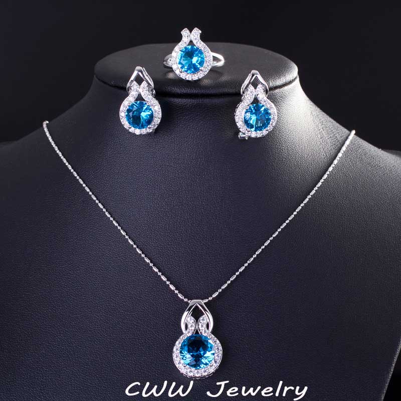 925 Sterling Silver Sapphire Jewelry Fashion Light Blue Cubic Zircon