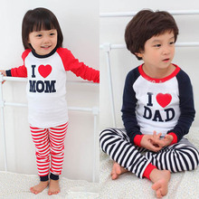 Baby Girl Boy Long Sleeve T-shirt Tops + Stripe Pants Sets 2Pcs Homewear Clothes