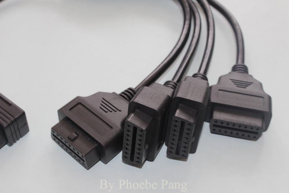 2015 New Design OBD 2 OBD OBDII OBD-II OBD2 M to 4F Right Angle 16 Pin Extension Male to 4 Female Connector Cable (2)