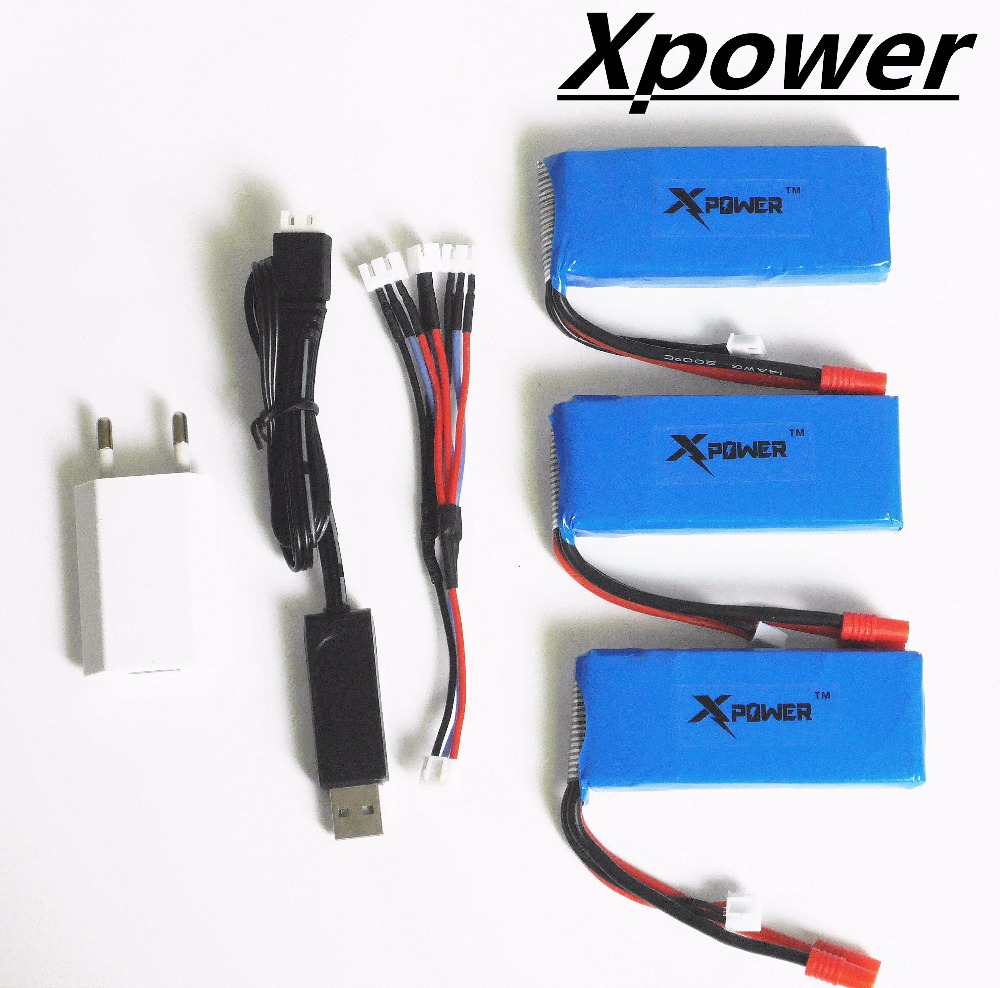 3pcs 7 4V 2500mAh Xpower lipo Battery with USB Charger plug 3 port US Plug Charger