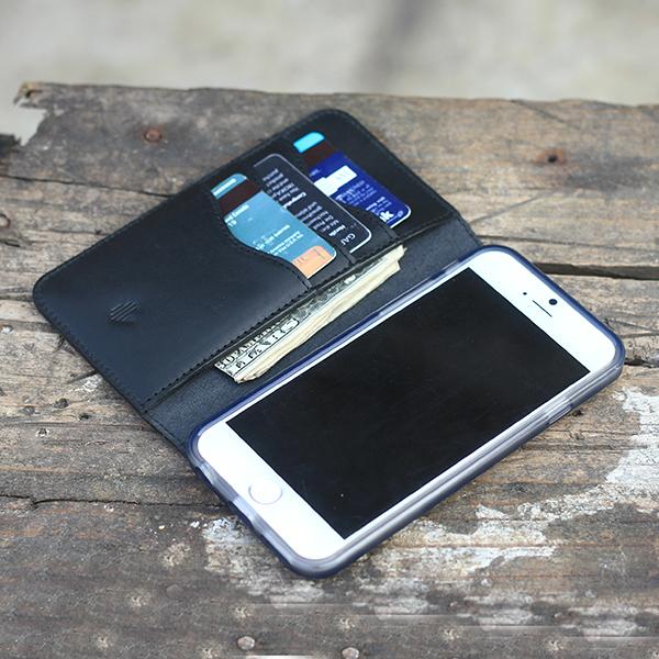 Hot sale Italian vegetable tanned leather wallet case for iphone 5/5s/6/6 plus mobile phone