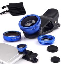 Universal Cell Phone Camera Lens 3 In 1 For iPhone Lens Fish Eye Lens + 2 in 1 Macro Lens Wide Angle Lens Blue+black