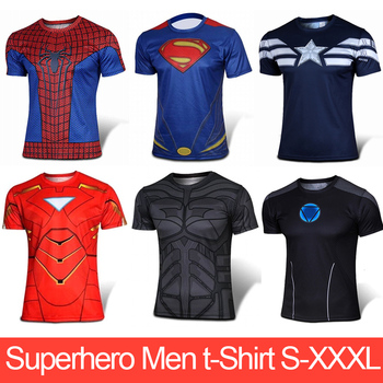 Футболки мужчин супергерой капитан америка, железный человек, супермен, паук, бэтмен с короткими рукавами мужские футболки S-XXXL хлопок топы одежды