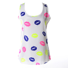 New arrival sleeveless vest color lip printed all-match chiffon tanks women comfortable casual clothings