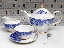 Fashion ceramic 15 coffee set blue and white porcelain coffee cup and saucer glaze classical blue