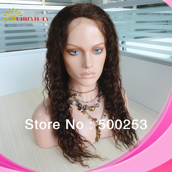 Sunnymay 5a beauty #4 dark brown deep wave Indian remy human hair full lace wigs,10-24