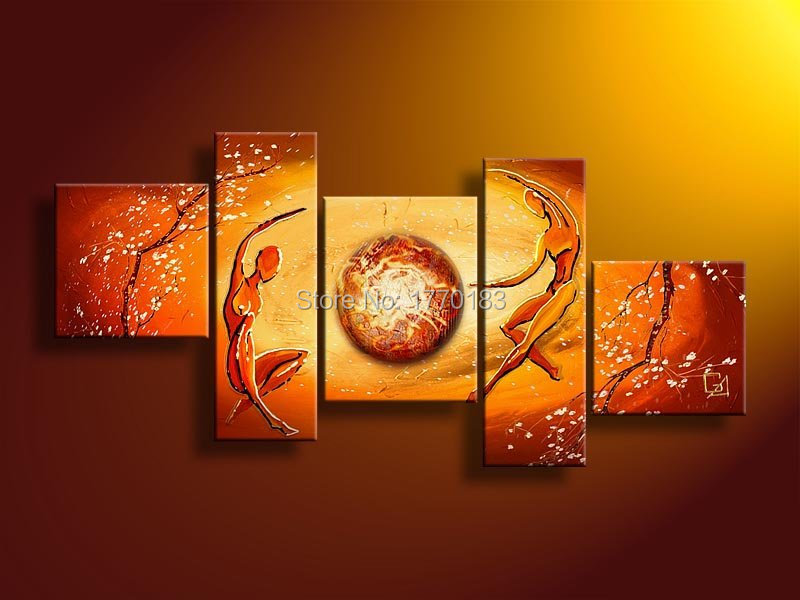 power of love! 5 panels modern abstract home decoration canvas figures oil painting yellow hand made sofa wall picture t5p97