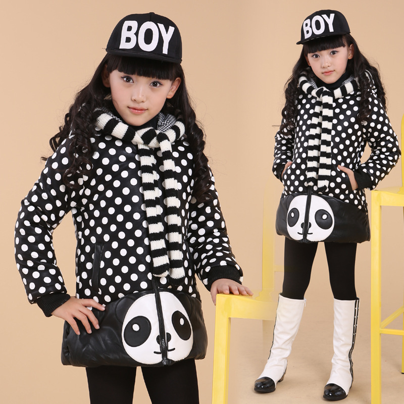 Free shipping Winter new arrival girl cartoon panda cotton-padded clothes dot hooded outerwear girl coat children clothing